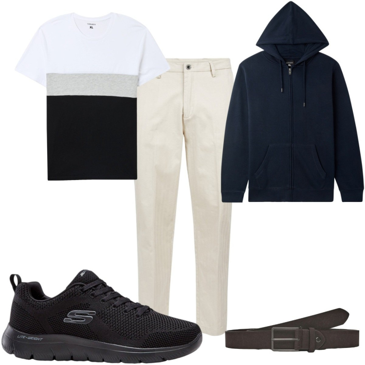 Outfit uomo - Total look #2275537. Stile Casual per Tutti i giorni. Abbinamento con sneakers, t-shirt, felpe con cappuccio, cinture, pantaloni.