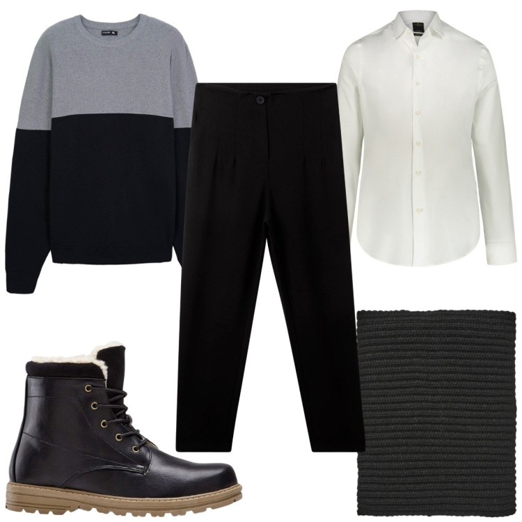 Outfit uomo - Total look #2275546. Stile Casual per Tutti i giorni. Abbinamento con stivali e stivaletti, pantaloni chino, scaldacollo, maglieria, camicie.