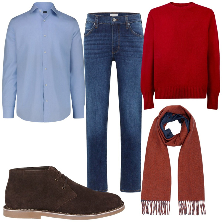 Outfit uomo - Total look #2275551. Stile Casual per Tutti i giorni. Abbinamento con jeans dritti, stivali e stivaletti, camicie, sciarpe, maglieria.