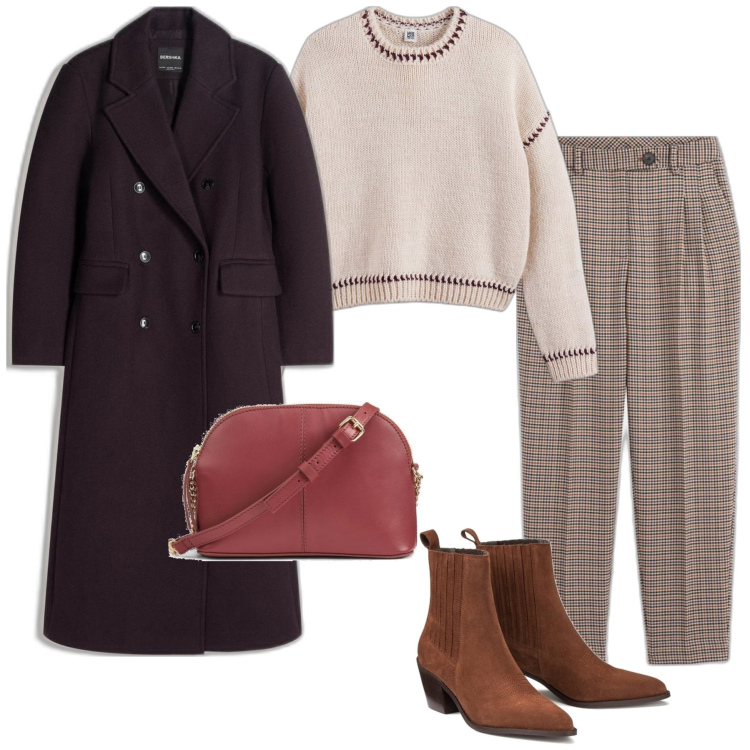 Outfit mujer - Casual chic #17713. Estilo Casual chic para Oficina. Combinación con botas cowboy, bandoleras, pantalones, prendas de punto, abrigos.