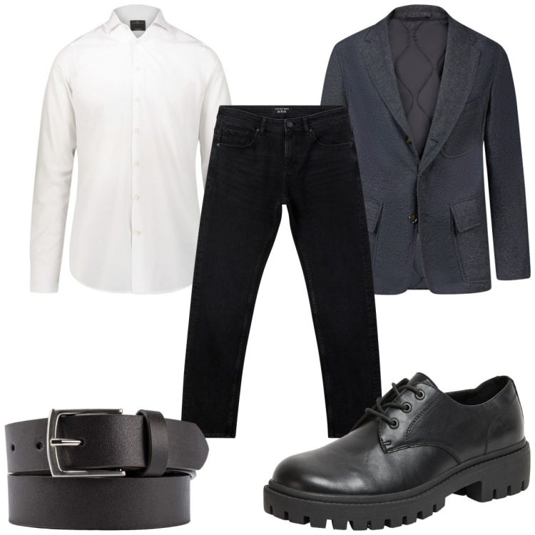 Outfit uomo - Total look #2275553. Stile Casual per Tutti i giorni. Abbinamento con scarpe stringate, jeans, camicie, giacche, cinture.