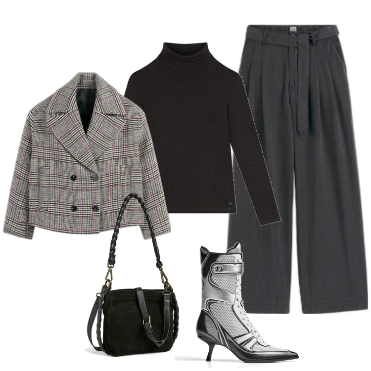 Outfit mujer - Chic #11806. Estilo Chic para Oficina. Combinación con botines, camiseta, bandoleras, abrigos, pantalones.