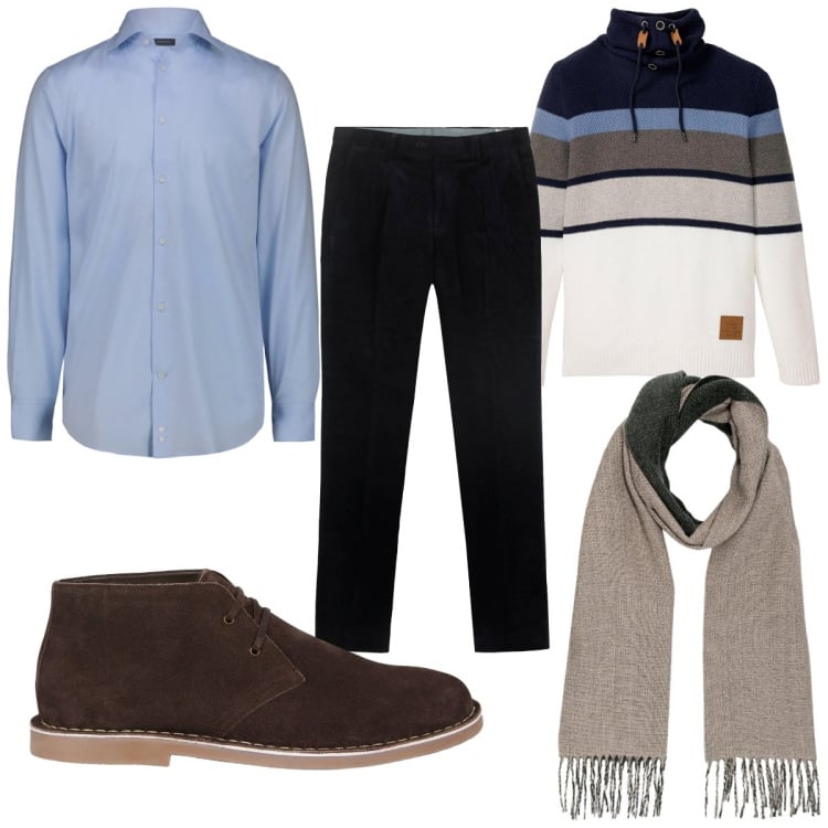 Outfit uomo - Total look #2275568. Stile Casual per Tutti i giorni. Abbinamento con maglieria, camicie, stivali e stivaletti, sciarpe, pantaloni.