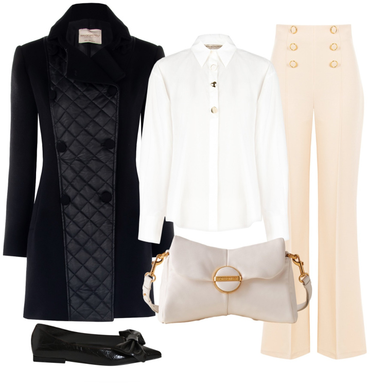 Outfit donna - Delizioso abbinamento. Stile Romantica per Serata fuori. Abbinamento con cappotti, pantaloni, camicie, ballerine, pochette.