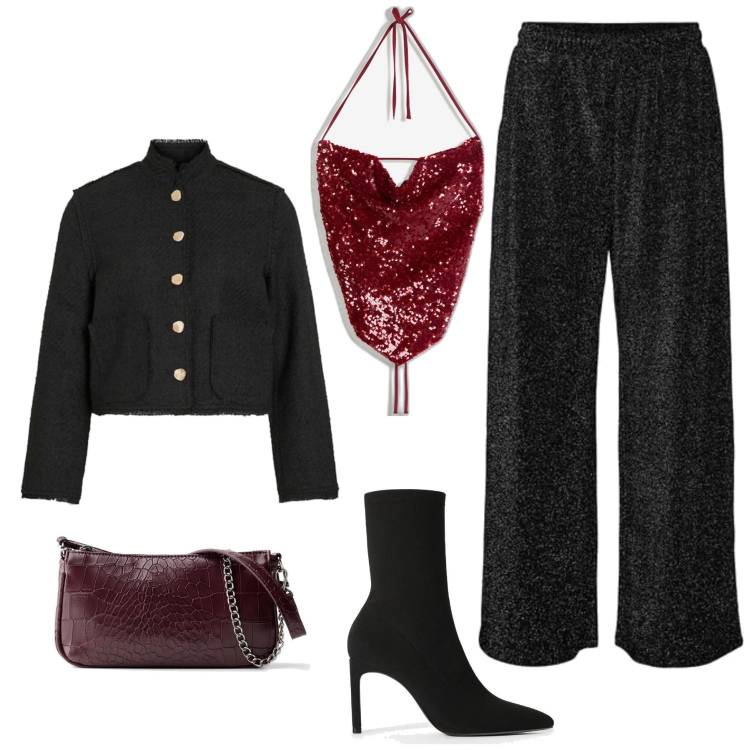 Outfit mujer - Casual chic #17719. Estilo Casual chic para Noche/Fiesta elegante. Combinación con bolsos de mano, botines, pantalones, top, blazers.