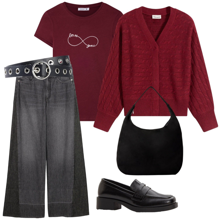 Outfit donna - Con amiche. per Tutti i giorni. Abbinamento con cardigans, mocassini, jeans, cinture, t-shirt, borse a mano.