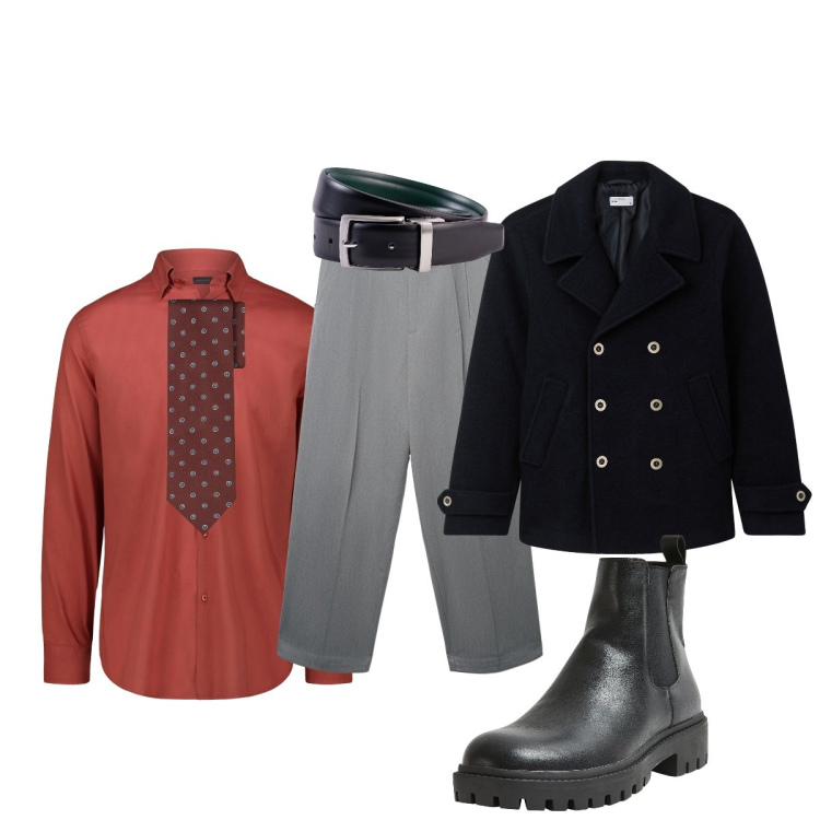 Outfit uomo - Total look #2275646. Stile Business/Elegante per Ufficio. Abbinamento con stivali e stivaletti, cappotti, pantaloni, camicie, cinture, cravatte.