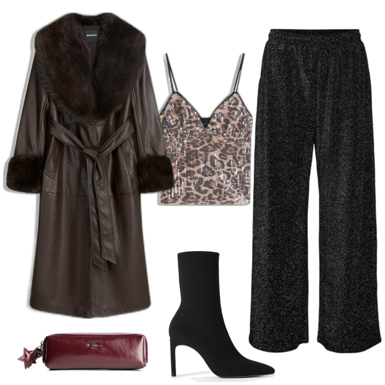 Outfit mujer - Glamour #8967. Estilo Glamour para Noche/Fiesta elegante. Combinación con pantalones, maletas, botines, abrigos, top.