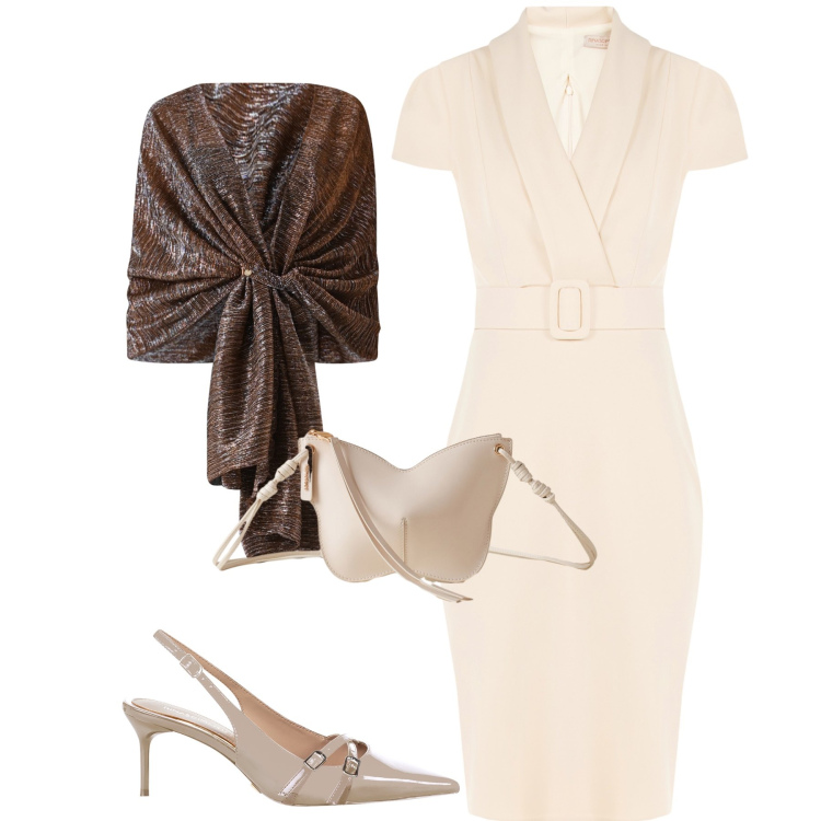 Outfit donna - Stile impeccabile. Stile Bon Ton per Serata fuori. Abbinamento con borse a tracolla, vestiti a tubino, décolleté, stole.