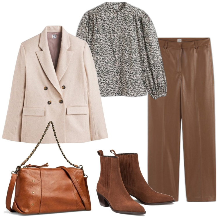 Outfit mujer - Casual chic #17728. Estilo Casual chic para Oficina. Combinación con botas cowboy, blazers, camisas, pantalones, bandoleras.