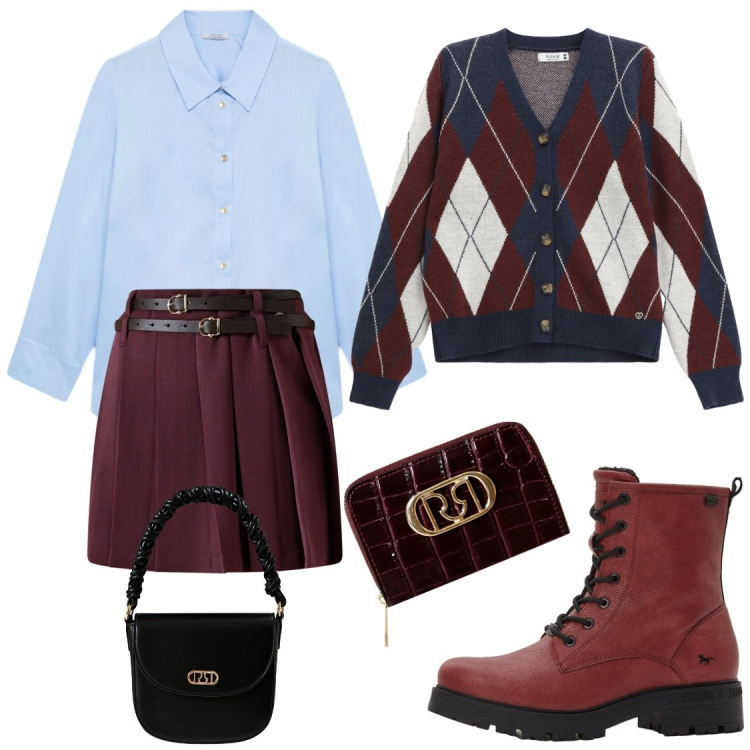 Outfit donna - Il cardigan con stampa rombi. Stile Casual chic per Tutti i giorni. Abbinamento con stivaletti, cardigans, portafogli, minigonne, borse a mano, camicie.