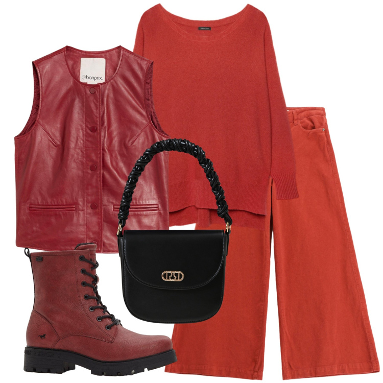 Outfit donna - Total look #2275709. Stile Casual chic per Tutti i giorni. Abbinamento con gilet, stivaletti, borse a mano, pantaloni, pullovers.