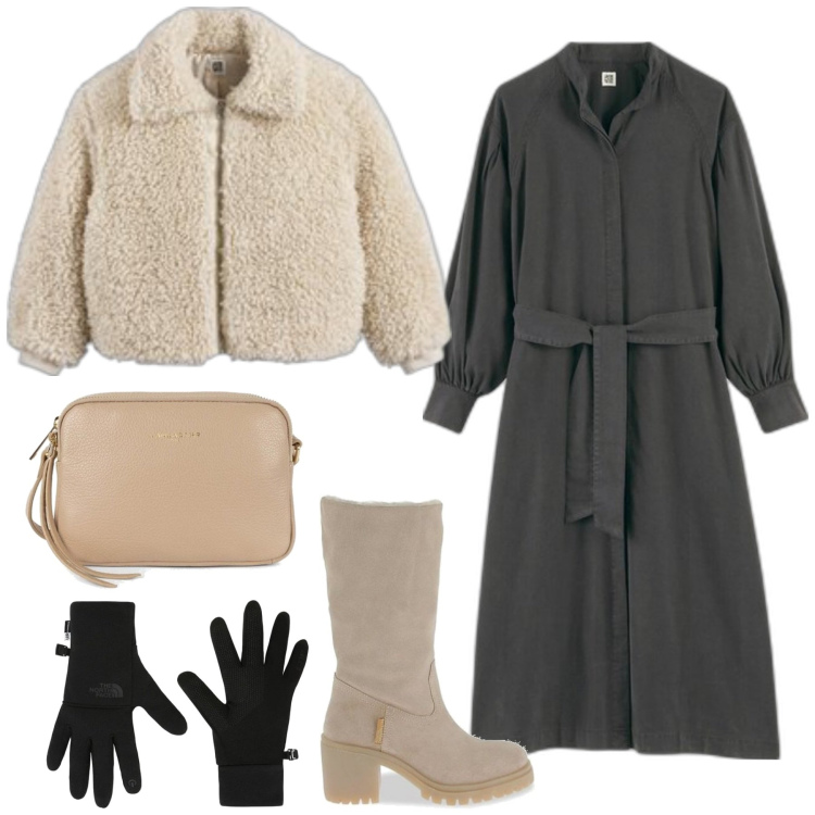 Outfit mujer - Casual chic #17730. Estilo Casual chic para Oficina. Combinación con botas, guantes, bandoleras, vestidos largos, abrigos.