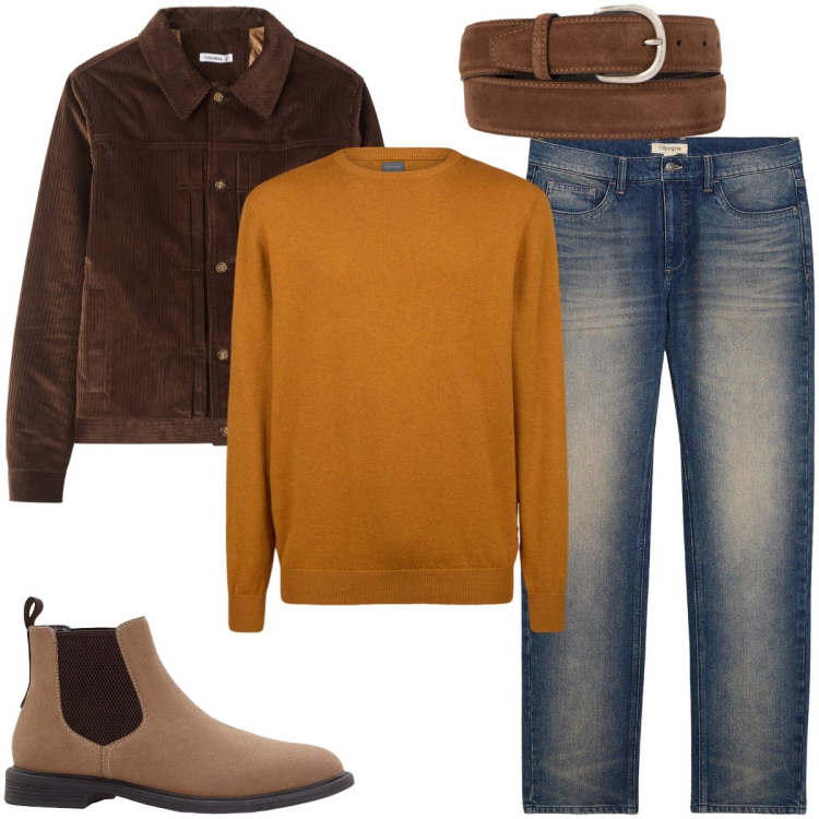 Outfit uomo - Un calore che si trasmette. Stile Trendy per Tutti i giorni. Abbinamento con jeans dritti, stivali e stivaletti, cappotti, cinture, maglieria.