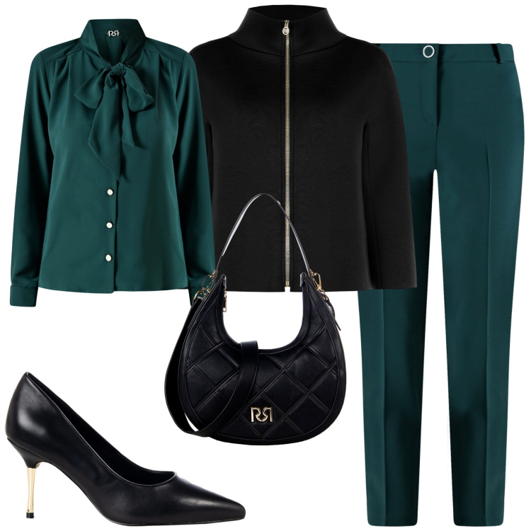 Outfit donna - Cerimonia. Stile Chic per Cerimonia. Abbinamento con pantaloni, borse a tracolla, décolleté, bluse, cappe.