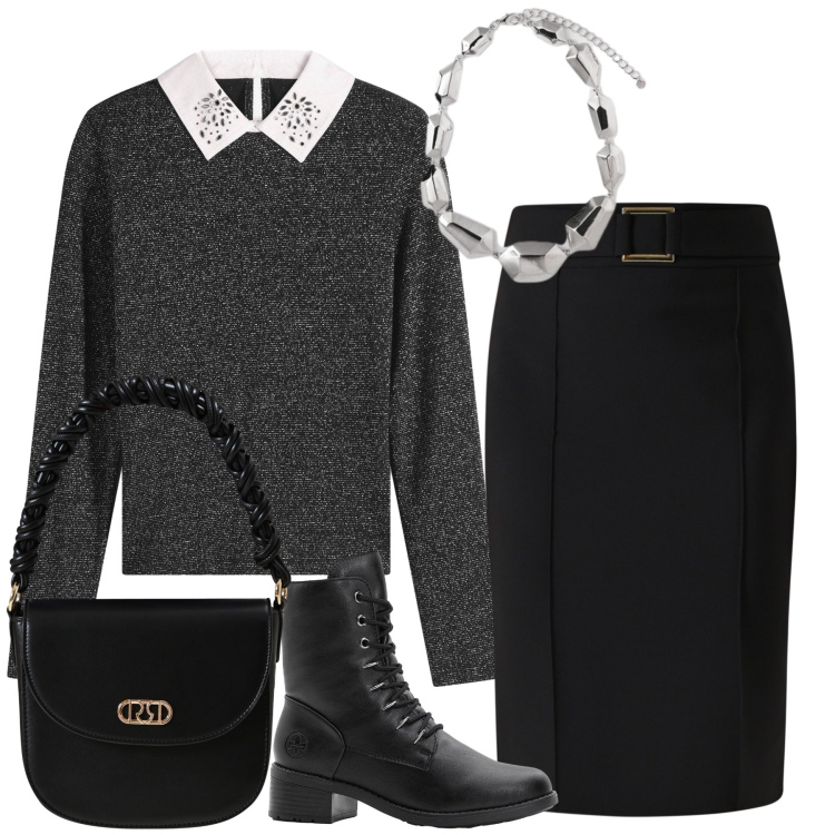 Outfit donna - Maglia bon ton. Stile Bon Ton per Ufficio. Abbinamento con stivaletti, maglieria, gonne, borse a mano, ciondoli.