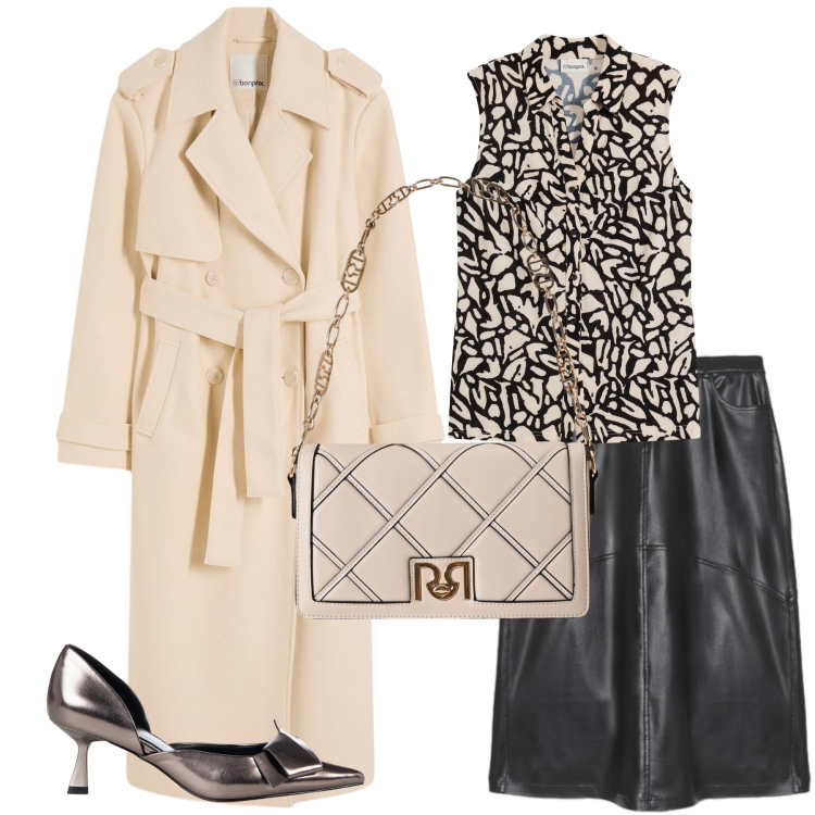 Outfit donna - Total look #2275747. Stile Casual chic per Tutti i giorni. Abbinamento con polo, trench, décolleté, borse a tracolla, gonne lunghe.