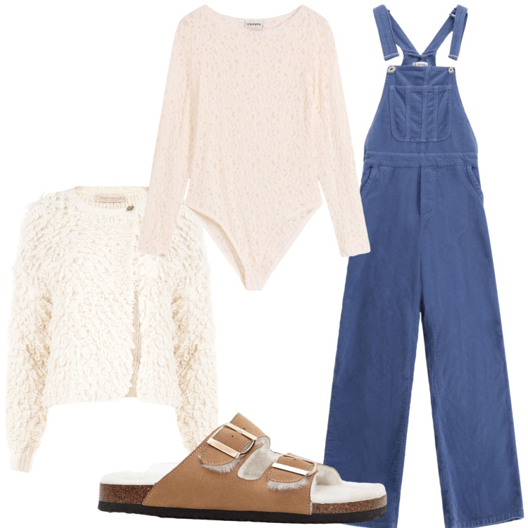 Outfit donna - Body e tuta a casa. Stile Basic per Tutti i giorni. Abbinamento con pantofole, body, cardigans, salopette.