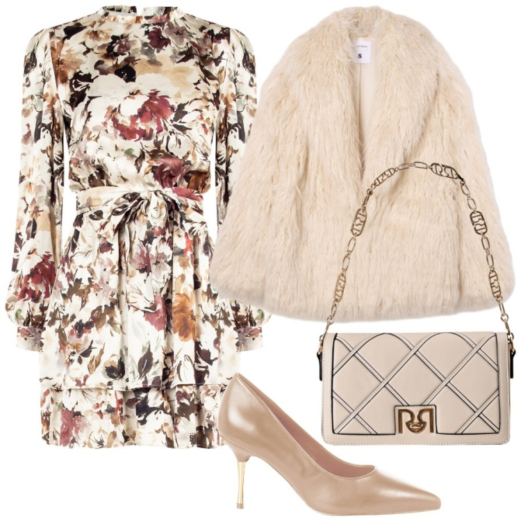 Outfit donna - Cerimonia invernale. Stile Romantica per Cerimonia. Abbinamento con ecopellicce, décolleté, vestiti corti, borse a tracolla.