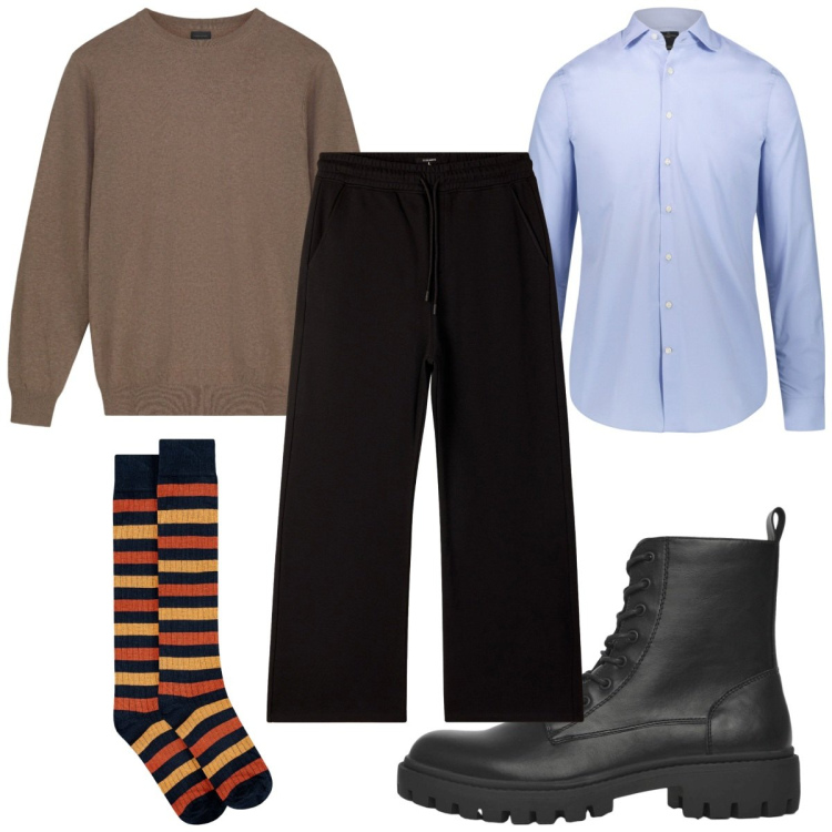 Outfit uomo - Total look #2275764. Stile Trendy per Tutti i giorni. Abbinamento con anfibi, pantaloni, camicie, maglieria, calzini.