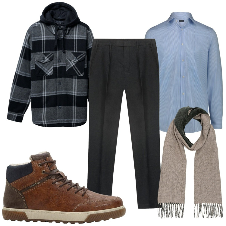 Outfit uomo - Total look #2275773. Stile Casual per Ufficio. Abbinamento con sneakers alte, giacche, sciarpe, camicie, pantaloni.