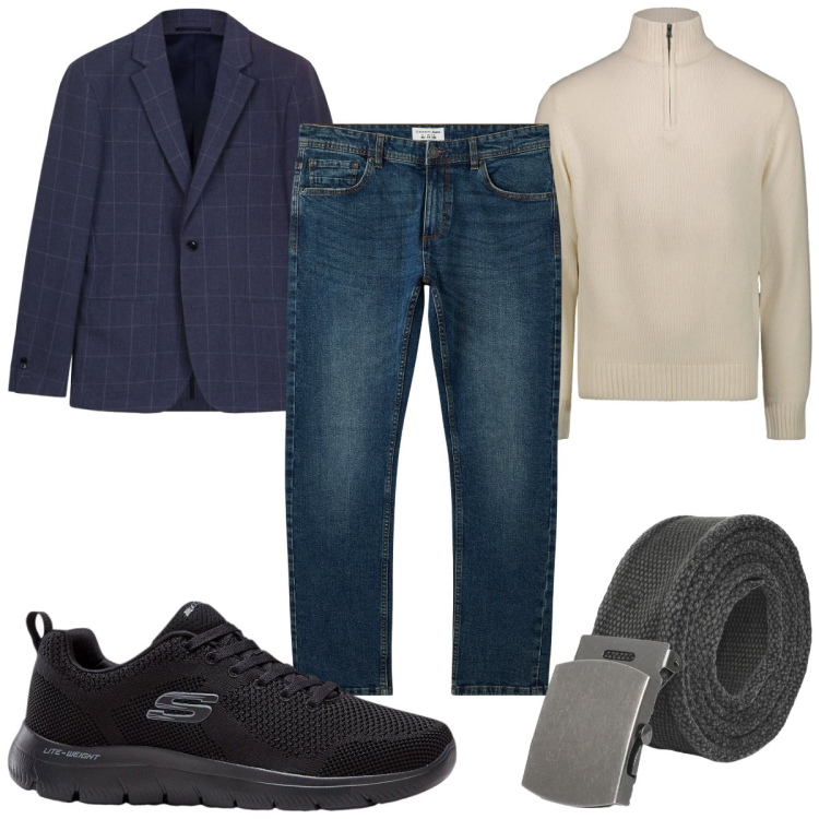 Outfit uomo - Total look #2275784. Stile Casual per Tutti i giorni. Abbinamento con sneakers, jeans, cinture, giacche, maglieria.