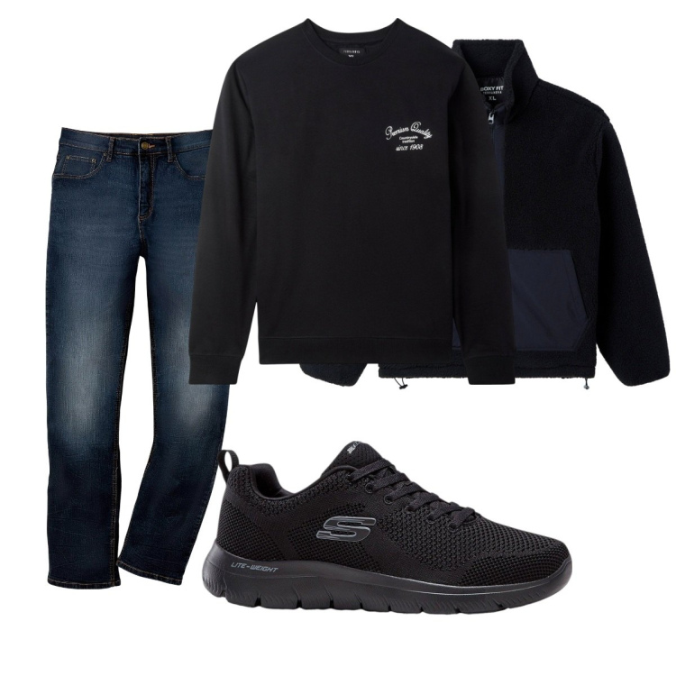 Outfit uomo - Total look #2275793. Stile Casual per Tutti i giorni. Abbinamento con jeans dritti, sneakers, felpe con cappuccio, giacche.