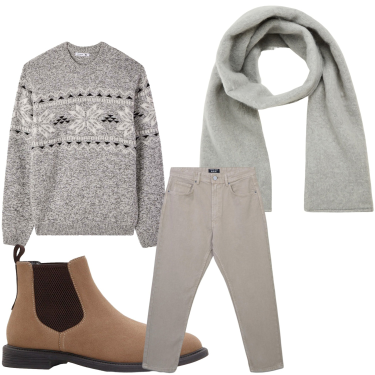 Outfit uomo - Ricami. Stile Casual per Tutti i giorni. Abbinamento con stivali e stivaletti, sciarpe e foulard, jeans, maglieria.