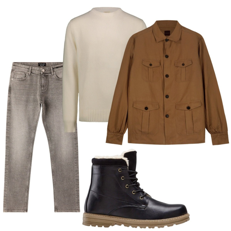 Outfit uomo - Total look #2275795. Stile Casual per Tutti i giorni. Abbinamento con stivali e stivaletti, jeans, cappotti, maglieria.