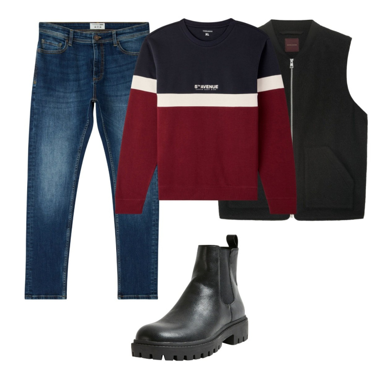 Outfit uomo - Total look #2275799. Stile Casual per Tutti i giorni. Abbinamento con jeans skinny, stivali e stivaletti, felpe, giacche.