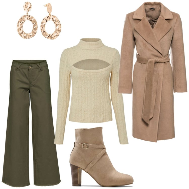 Outfit femme - Tendance #8715. Style Tendance pour Tous les jours. Assortir avec bottines, manteaux, jupe-culotte, pulls, boucles d'oreilles.