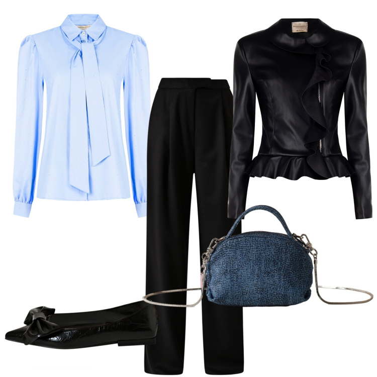 Outfit donna - Total look #2275804. Stile Chic per Cerimonia. Abbinamento con blazer, camicie, pantaloni, ballerine, borse a mano.