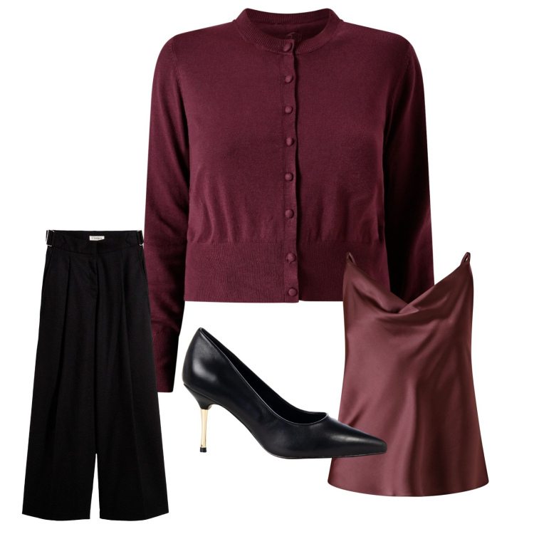 Outfit donna - Metto il cardigan. Stile Casual chic per Serata fuori. Abbinamento con pantaloni, décolleté, canottiere, cardigans.