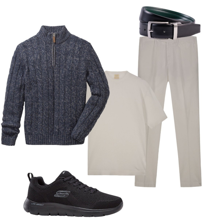 Outfit uomo - Total look #2275808. Stile Casual per Tutti i giorni. Abbinamento con maglieria, sneakers, t-shirt, pantaloni, cinture.