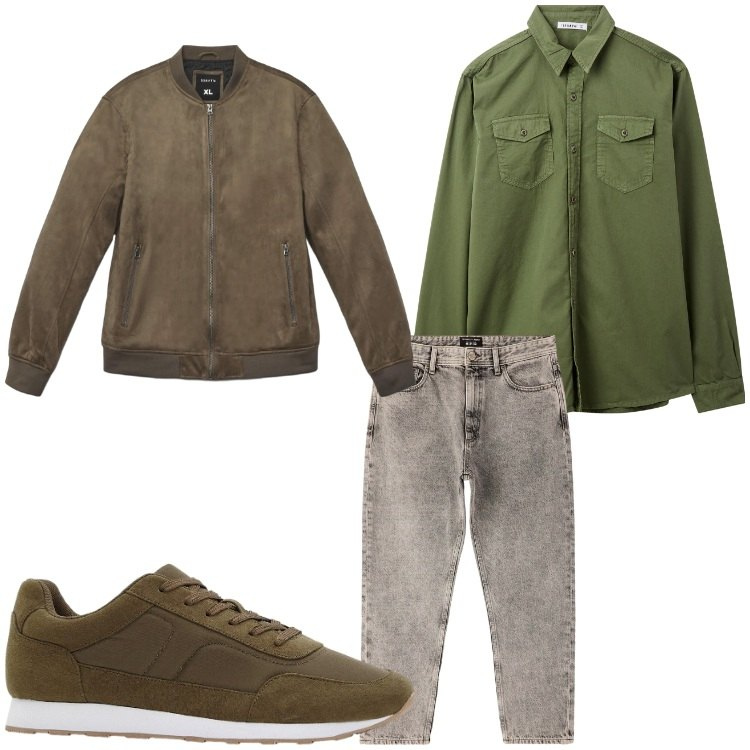 Outfit uomo - Ok. Stile Casual per Tutti i giorni. Abbinamento con sneakers, camicie, jeans dritti, giacche.