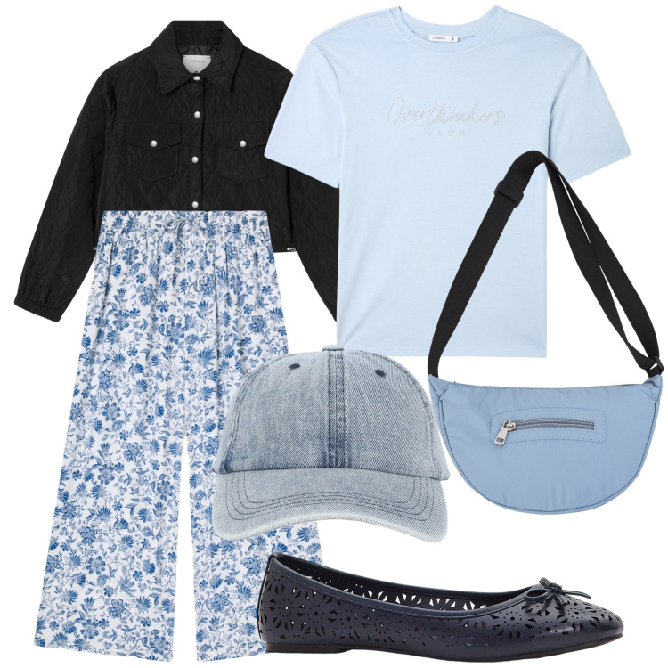Outfit donna - Ancora ricordo d estate. Stile Romantica per Tutti i giorni. Abbinamento con ballerine, t-shirt, cappelli con visiera, pantaloni a palazzo, borse a tracolla, giacche.