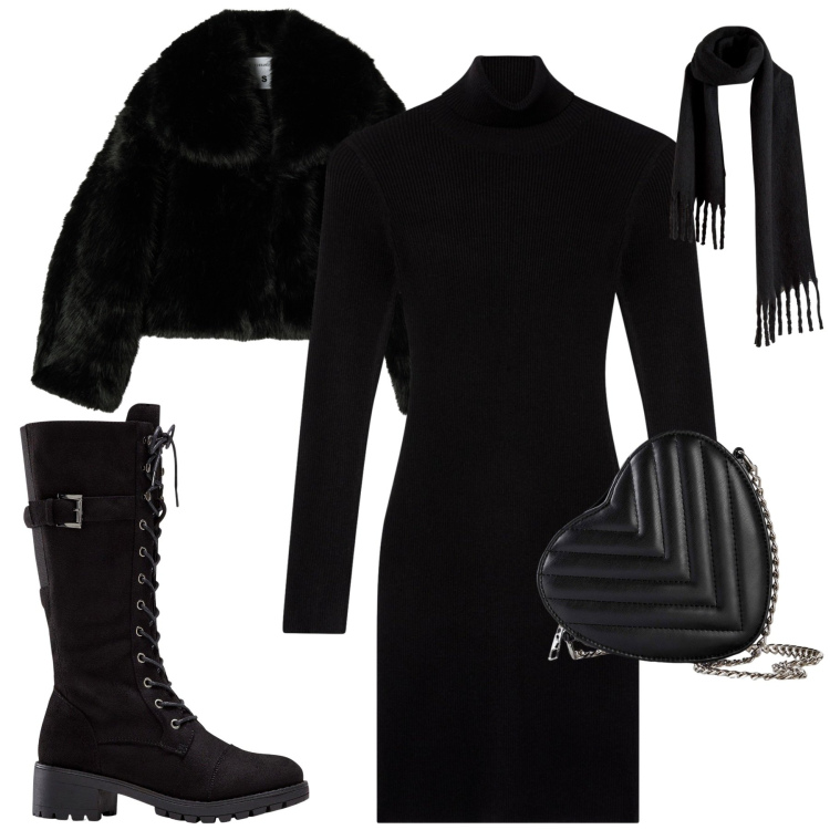 Outfit donna - Abito a costine in maglia. Stile Minimal per Tutti i giorni. Abbinamento con stivali, borse a tracolla, sciarpe, vestiti corti, blazer.