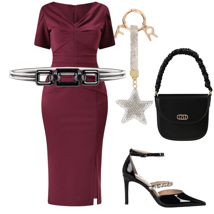 Outfit donna - What a wonderful night. Stile Chic per Serata fuori. Abbinamento con vestiti midi/longuette, borse a mano, décolleté, cinture, portachiavi.