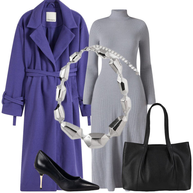 Outfit donna - Total look #2275880. Stile Chic per Tutti i giorni. Abbinamento con shopping bag, cappotti, décolleté, vestiti midi/longuette, ciondoli.
