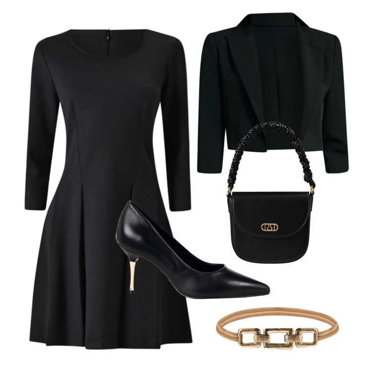 Outfit donna - L’abito a ruota chic mood. Stile Chic per Serata fuori. Abbinamento con vestiti corti, décolleté, bolero, cinture, borse a mano.