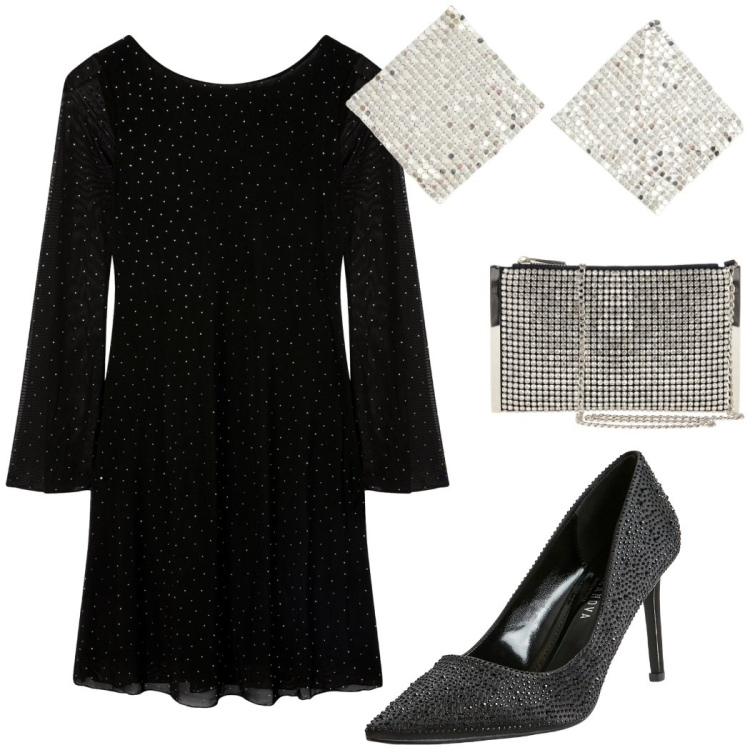 Outfit donna - Festa di halloween. Stile Sexy per Serata fuori. Abbinamento con décolleté, orecchini, vestiti corti, pochette.