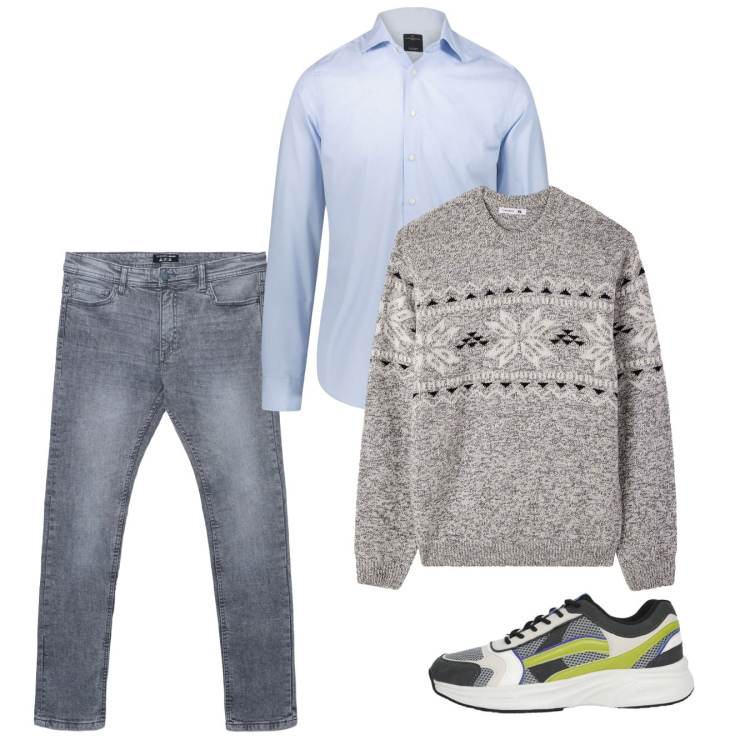 Outfit uomo - Total look. Stile Casual per Tutti i giorni. Abbinamento con maglieria, jeans skinny, sneakers, camicie.