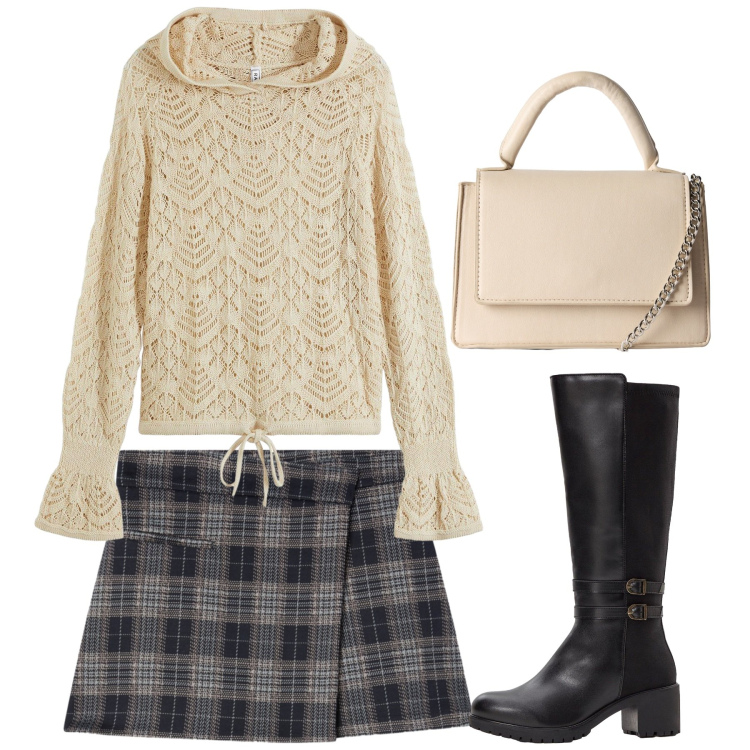 Outfit donna - Ottobre. Stile Bon Ton per Tutti i giorni. Abbinamento con maglieria, stivali, minigonne, borse a tracolla.