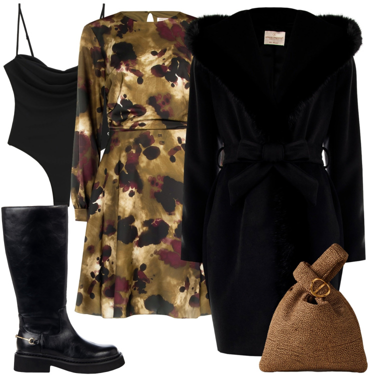 Outfit donna - Serata con Rinascimento. Stile Chic per Serata fuori. Abbinamento con stivali sopra il ginocchio, vestiti midi/longuette, cappotti, body, borse a mano.