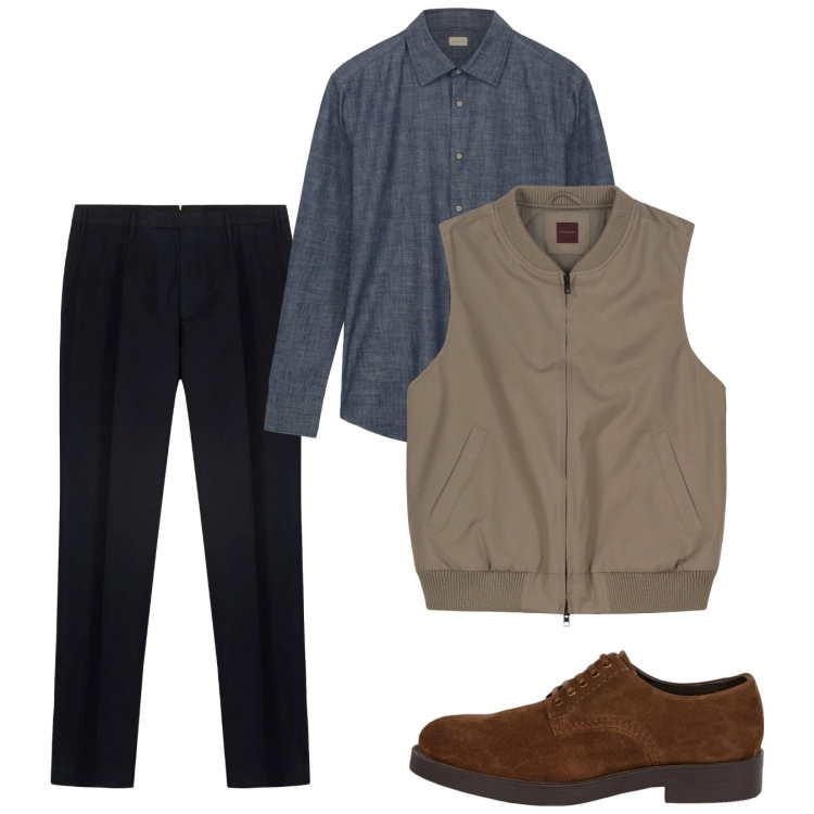 Outfit uomo - Ottobre. Stile Casual per Tutti i giorni. Abbinamento con scarpe stringate, camicie, pantaloni, piumini.