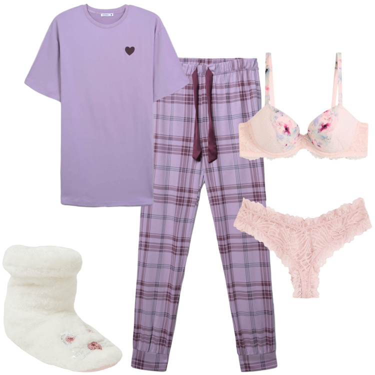 Outfit donna - Dolci sogni!. Stile Romantica per Tutti i giorni. Abbinamento con culotte, reggiseni, pantofole, pigiama, pigiama.