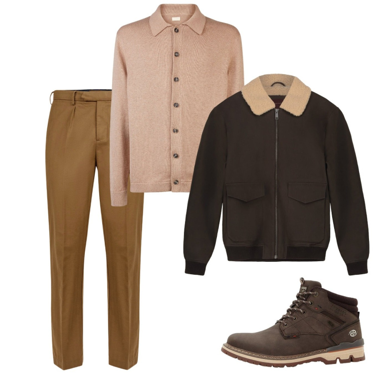 Outfit uomo - Verso novembre. Stile Casual per Tutti i giorni. Abbinamento con stivali e stivaletti, pantaloni, polo, bomber.