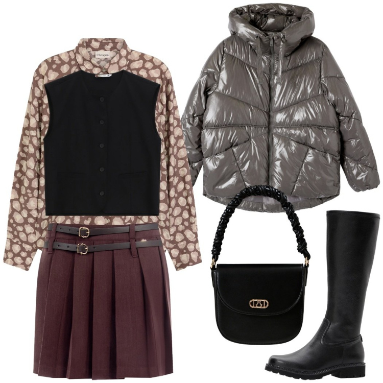 Outfit donna - Total look #2276010. Stile Casual chic per Tutti i giorni. Abbinamento con stivali, camicie, bomber, minigonne, borse a mano, gilet.