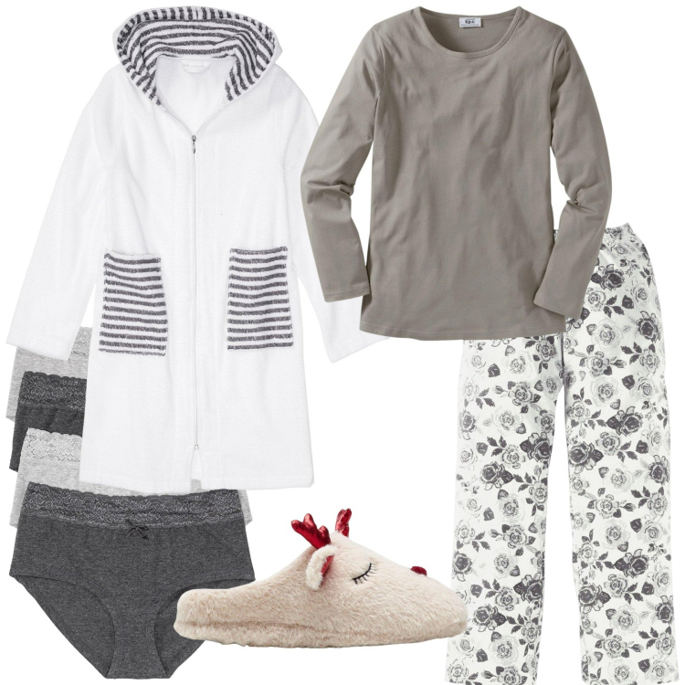 Outfit donna - Total look #2276026. Stile Basic per Tutti i giorni. Abbinamento con culotte, accappatoi, pantofole, pigiama.