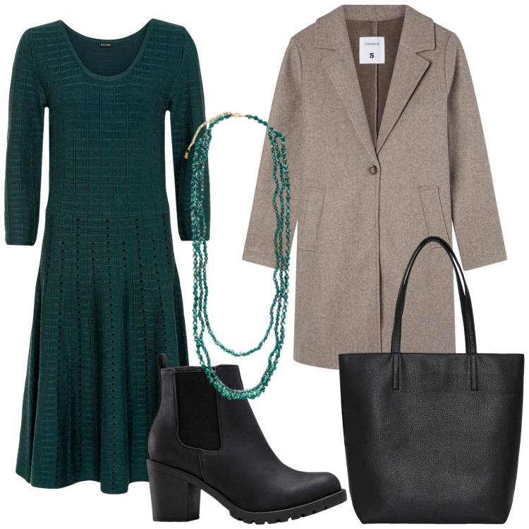 Outfit donna - Total look #2276034. Stile Minimal per Ufficio. Abbinamento con stivaletti, vestiti, borse tote, cappotti, collane.